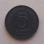 Lengyelország Orosz Megszállása 5 Fenigów = Pfennig 1917 (F) / Vas / Ritka R! fotó