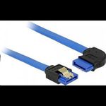 Delock 84989 SATA-kábel 6 Gb/s egyenes -> jobbra néző, fém rögzítő, kék, 20cm (84989) fotó