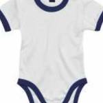 Bébi rövid ujjú kezeslábas BabyBugz Baby Ringer Bodysuit 12-18, Fehér/Tengerész Sötétkék (navy) kék fotó