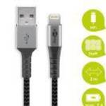 Goobay USB - Lightning flexibilis textil adat- és töltő kábel, 2 m, asztroszürke-ezüst fotó