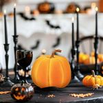 Halloween-i tök dekoráció - 16, 5 cm - narancssárga - habszivacs - glitteres fotó