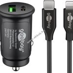 Dual USB autós gyorstöltő készlet Lightning töltőfej és kábel (27 W) - A készlet erejéig! fotó