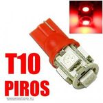 LEDes T10 Autó Izzó 5 SMD LED ( 5050 ) 12V Piros fotó