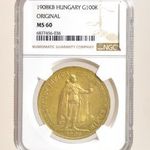 1908 Ferenc József arany 100 Korona ( NGC tok - MS60 ) aUNC -PC170 fotó