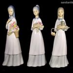 VALENCIA SPANYOL MÁRKÁS 3 DB LÁNY KUTYÁVAL VIRÁGOKKAL PORCELÁN FIGURA X fotó