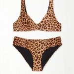 Wild Leopard Mélyen Dekoltált Bra Top Bikinifelső + Magas Derekú Ráncolt Bikinialsó S, M, L 9480/szett fotó