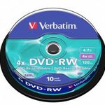 DVD-RW lemez, újraírható, 4, 7GB, 4x, 10 db, hengeren, VERBATIM fotó