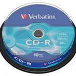 CD-R lemez, 700MB, 52x, 10 db, hengeren, VERBATIM "DataLife" fotó