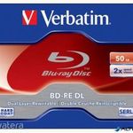 BD-RE BluRay lemez, kétrétegű, újraírható, 50GB, 2x, 1db, normál tok, VERBATIM fotó