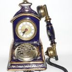 VINTAGE ARANY ÉS KÉK PORCELÁN TELEFON HÁZ , TOK fotó