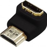 HDMI könyök adapter, 1x HDMI dugó - 1x HDMI aljzat 90°, aranyozott, fekete, Digitus fotó