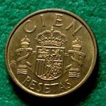 100 PESETA 1988 SPANYOL FÉMPÉNZ fotó