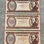 3 x barna 5000 Forint régi pénz bankjegy - H, J , K betűjelek (F) fotó