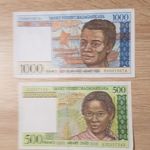 Madagaszkár 500 és 1000 frank 1996-2004 P75b és 76b VF bankjegy párban fotó