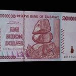 * Hiperinfláció !! UNC 5 milliárd / 5 billion Zimbabwe hajtatlan !! 2008*Gyűjteményből fotó