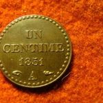 Francia bronz 1 centime 1851 A UNC, így ritka ! fotó