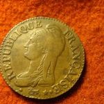 Francia réz 5 centimes 1796 L'an 5, nagyon szép, így ritka! fotó