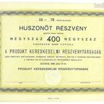 PRODUKT KERSKEDELMI RT. Szeged, 25 részvény egyenként 400 K.-ról (25 Aktie ü/je 400 Kronen), 10000 K fotó