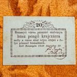 1849 -es Rozsnyó város pénztári utalványa húsz pengő krajczárra bankó !!! (L2630) fotó