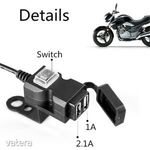 Motoros dupla USB töltő kormány és tükör adapterrel, Vízálló, kapcsolós kivitel fotó