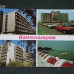 Képeslap, Balatonszéplak, SZOT üdülő, Budakalászi textil üdülő, vitorlás hajó, mozaik, touring hotel fotó