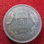 FERENC JÓZSEF 5 KORONA 1908 KB EZÜST: 23, 9g/900 nsz+ fotó