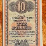 1916 -os hajtatlan Sopronnyék 10 Fillér "Hadifogoly-tábor pénz" arab sor és sorozatszámmal(L2970) fotó