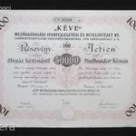 KÉVE Mezőgazdasági Iparfejlesztési és Hitelintézet részvény 50000 korona 1923 fotó