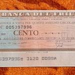 1977 -es ITALY - 100 Lire La Banca del Friuli pénztári csekk !!! (L2969) fotó