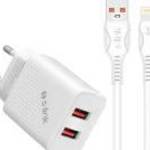 S-Link Hálózati töltő - SL-EC50L (2db USB, 5V/3A, 12W, Gyorstöltés, Lightning, 100cm adat+töltőkábel fotó