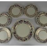 1N379 Bambusz mintás vajszínű Zsolnay porcelán süteményes készlet fotó