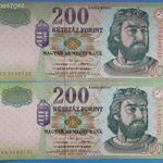 Magyarország 2 darab 200 Forint 2002 Fa sorszámkövető fotó