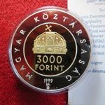 AZ ÁLLAMALAPÍTÁS 1000. ÉVFORDULÓJA 3000 FORINT 1999 EZÜST: 31, 46g PP, nagyon enyhe oxidfolt fotó