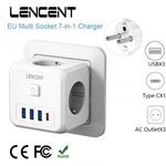 LENCENT EU dugós elosztó 3 AC kimenettel +3 USB töltőporttal + 1 C típusú 5V 2, 4A adapter 7 az 1-ben fotó