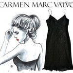 Designer CARMEN MARC VALVO fekete, alkalmi csipkeruha S/M selyem bélésekkel fotó