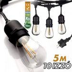 Kültéri fényfüzér kerti égősor girland 5m + 11db 1W LED izzó IP44 E27 Sorolható fotó