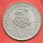 1953. Mexikó , 5 Peso Hidalgo alk. érme ( Ag , 720 ) fotó