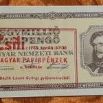 1946 -os ropogós Egymillió milpengő "Csili magyar papírpénzek.. ." felülbélyegzett bankó EF(L3115) fotó