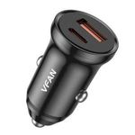 Vipfan C03 autós töltő USB-A + USB-C, 20W, PD + QC 3.0 fekete (C03-black) fotó