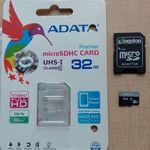 1db 32GB ADATA micro SDHC UHS-I Class10 memória kártya + Kingston SD adapter fotó