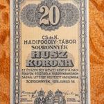 1916 -os hajtatlan AUNC Sopronnyék 20 Korona "Hadifogoly-tábor pénz" Ritkáb (L3007) fotó