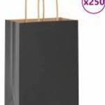 vidaXL 250 db fekete kraft papírzacskók fogantyúkkal 15x8x21 cm fotó