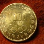 Japán nagyméretű ezüst 1000 yen 1964 aUNC 20 gramm 0.925 35 mm fotó