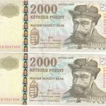 2 db. sorszámkövető 2000 forint 2007 "CB" UNC fotó