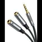 UGREEN AV192 AUX audio elosztó mini jack apa 3, 5mm kábel fejhallgatóhoz + mikrofon anya 0, 2m szür... fotó