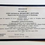 vitéz nagybányai Horthy István személyes temetési meghívója, az inasának fotó