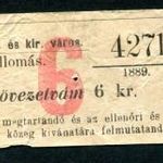 Győr kövezetvámjegy 1889 6 krajcár - Pápai állomás fotó