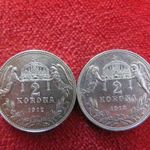 2db FERENC JÓZSEF 2 KORONA 1912, 1913 KB EZÜST: 20 g kiv fotó