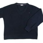 EREDETI TOMMY HILFIGER (2XL / 3XL) ELEGÁNS RUGALMAS *EXCLUSIVE* NŐI *MINŐSÉGI* SÖTÉTKÉK PULÓVER fotó