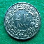 2 FRANK 1941 B SVÁJC EZÜSTPÉNZ 10 g. 835/1000 Ag. fotó